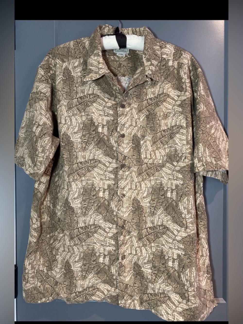 LL Bean Mens Large Tropics Short Sleeve Hawaiian Leaves Button Shirt